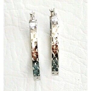 925 Sterling Silver Diamond Cut OVAL Hoop Earrings 1.25" 4g